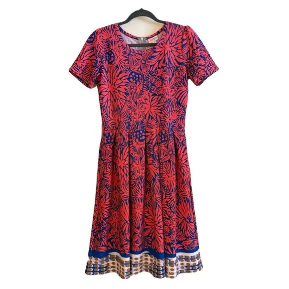 Lularoe Dresses | 3 for Lularoe Short Sleeve Fit and Flare Dress Red and Blue Floral Teacher | Color: Blue/Red | Size: M | Clairehart50'S Closet